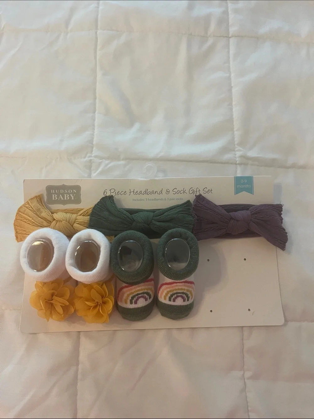 Hudson Baby Mustard Green Purple Headband & Sock Set